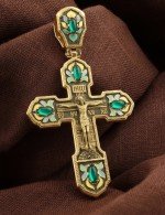 Крест из лимонного золота c эмалью и хризопразом