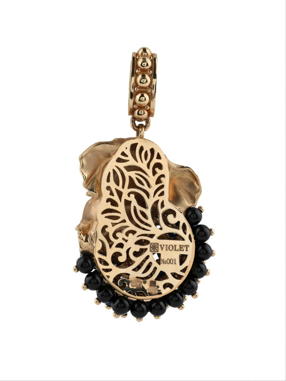 Подвеска из красного золота 585 пробы c эмалью и ониксом