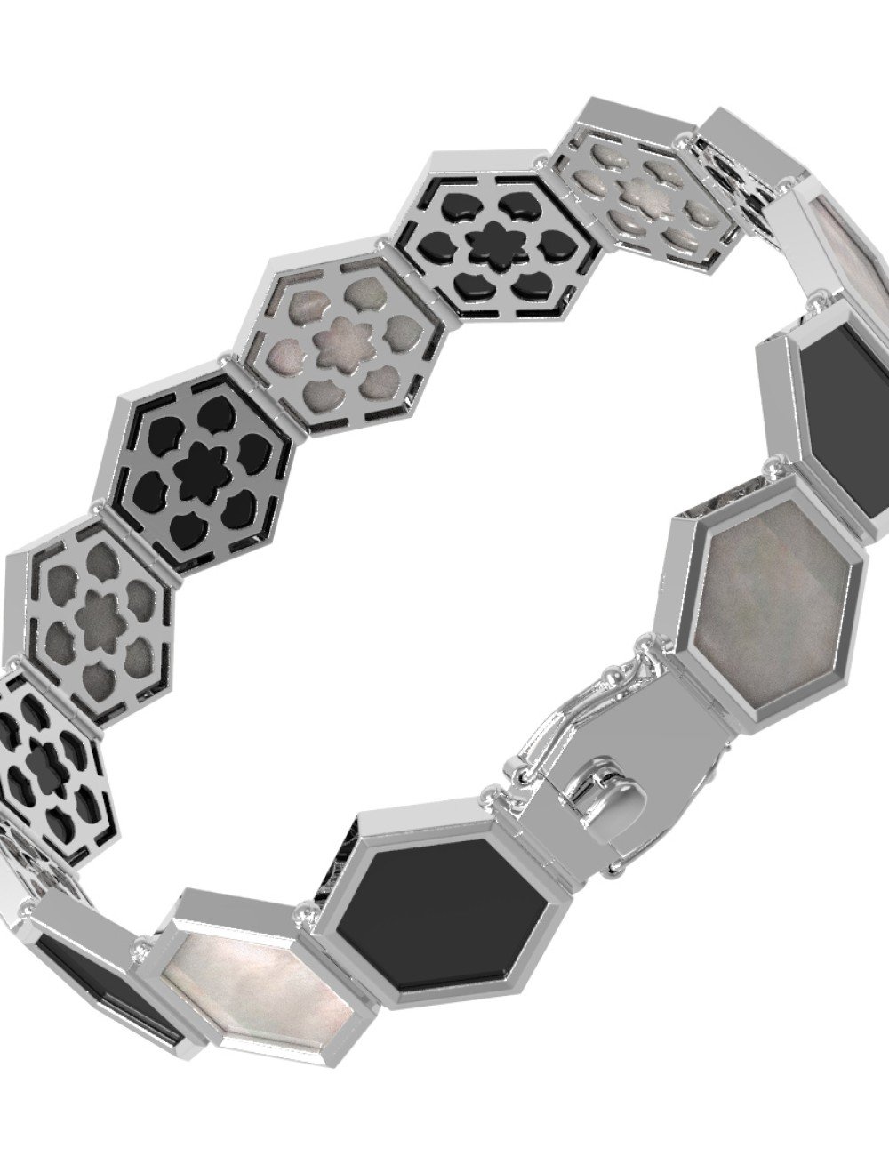 Браслет из белого золота c ониксом и перламутром