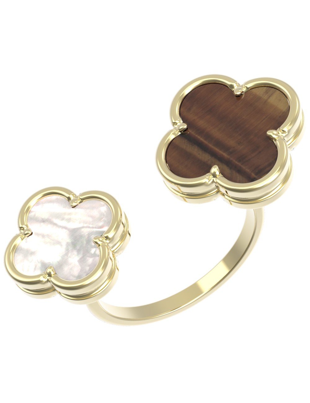 Кольцо из лимонного золота c тигровым глазом и перламутром