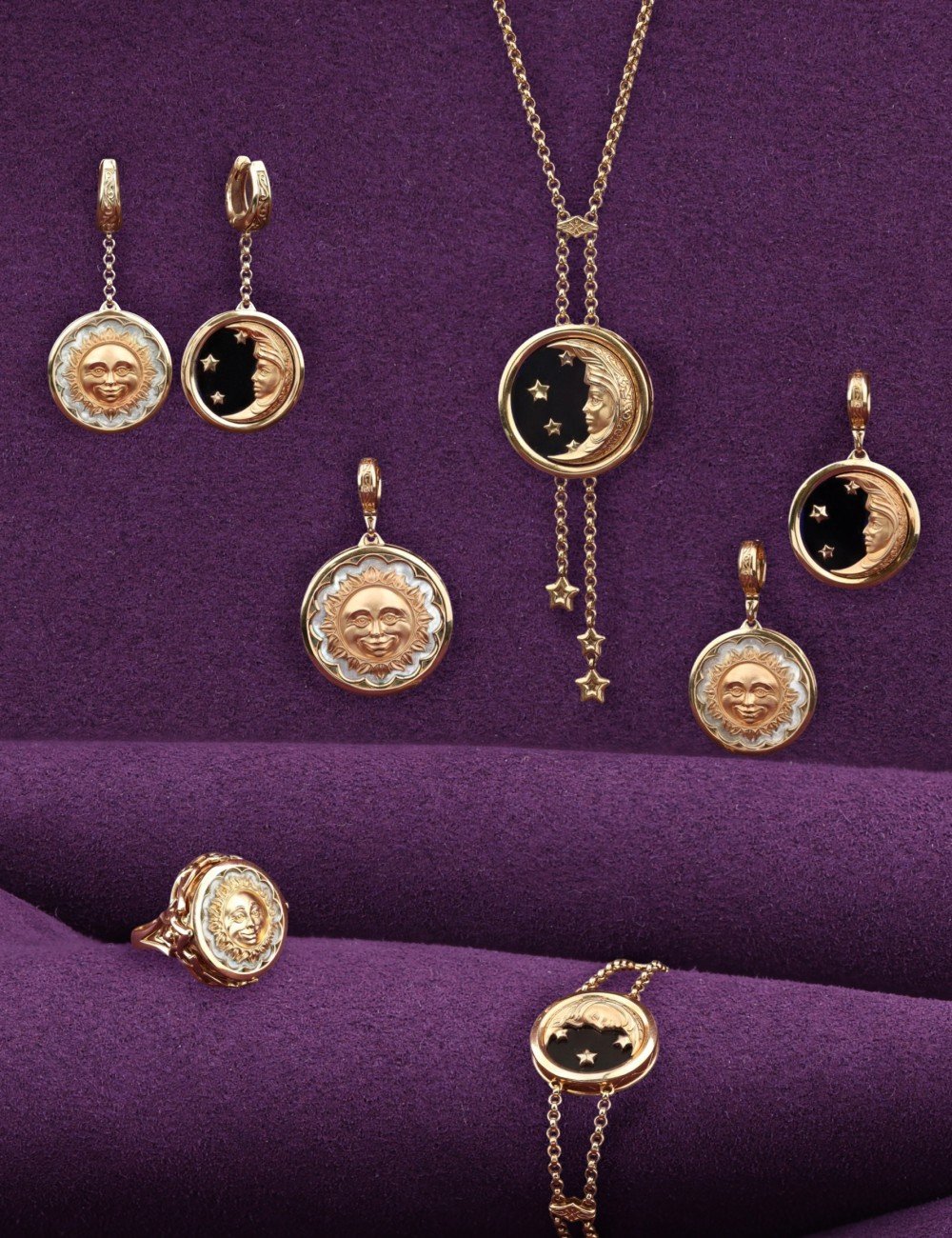 Колье из золота c ониксом и перламутром