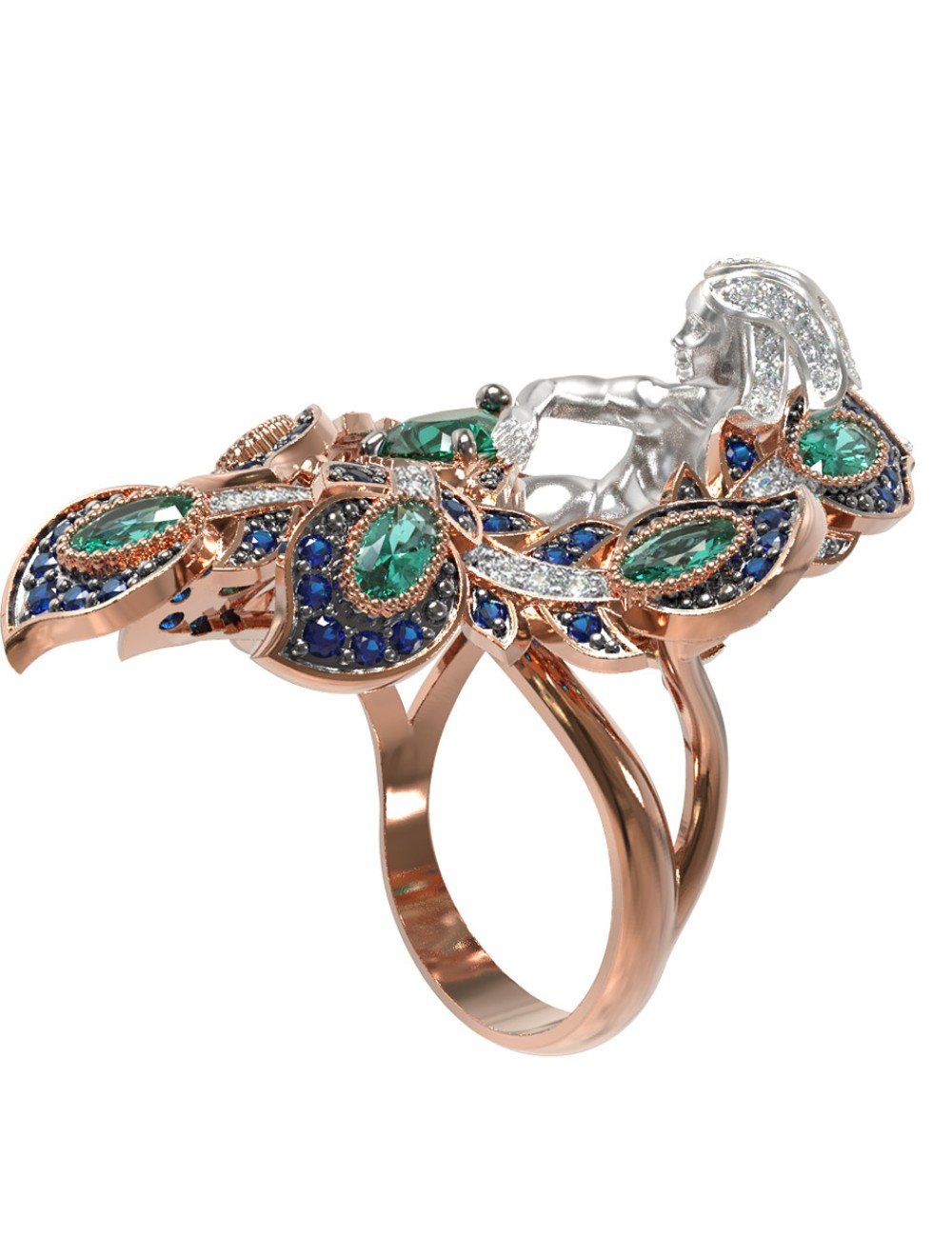 Кольцо из золота c фианитом и хризопразом