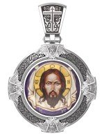 Образок из белого золота c эмалью, иконописью и темперой