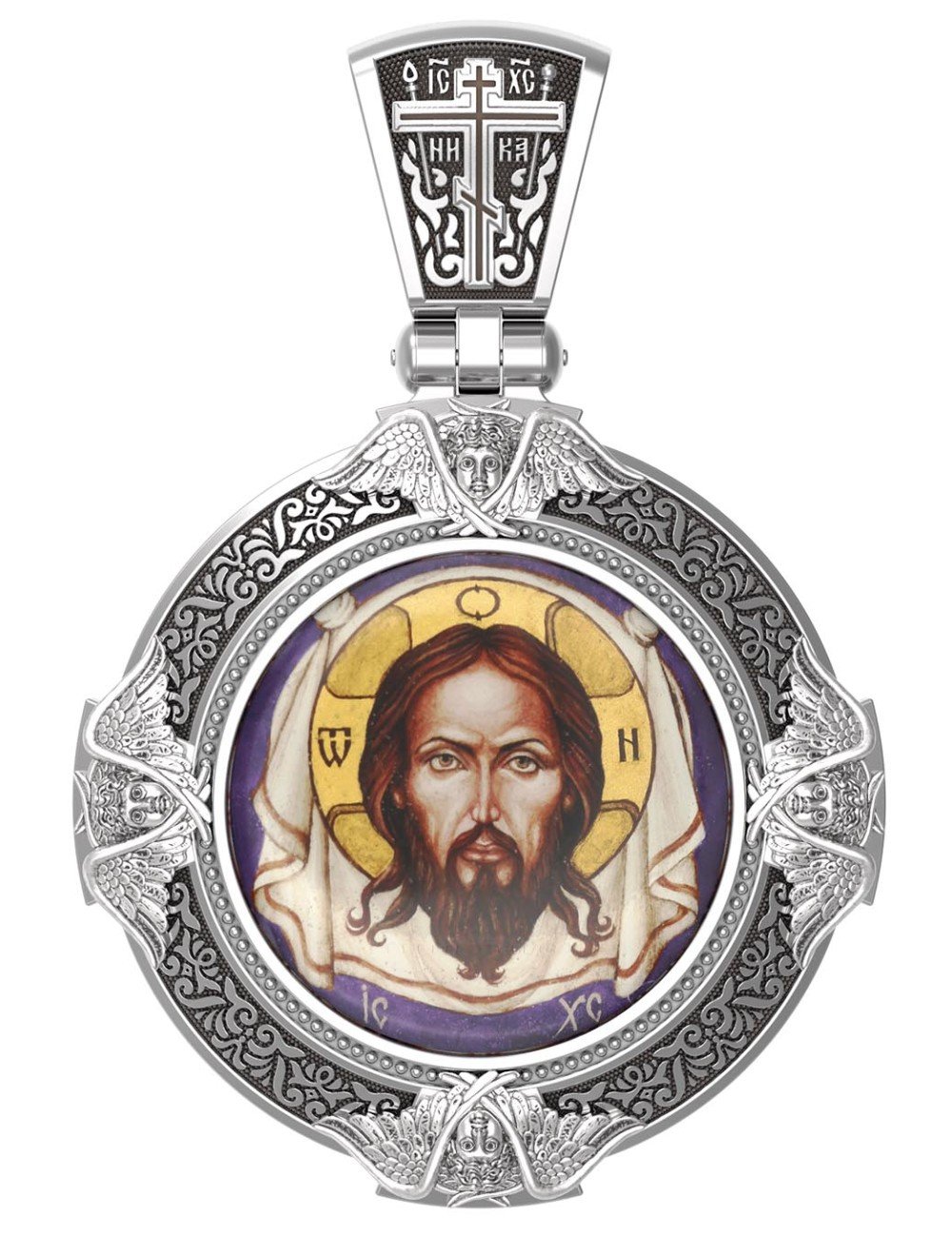 Образок из белого золота c эмалью, иконописью и темперой