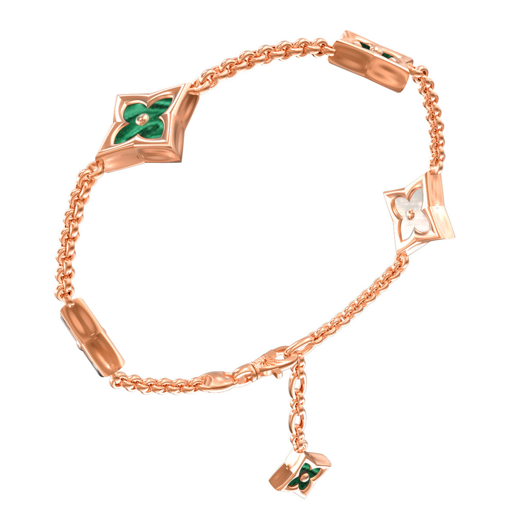 Браслет из красного золота 585 пробы c малахитом и перламутром