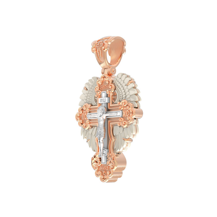 Крест из красного золота 585 пробы c перламутром