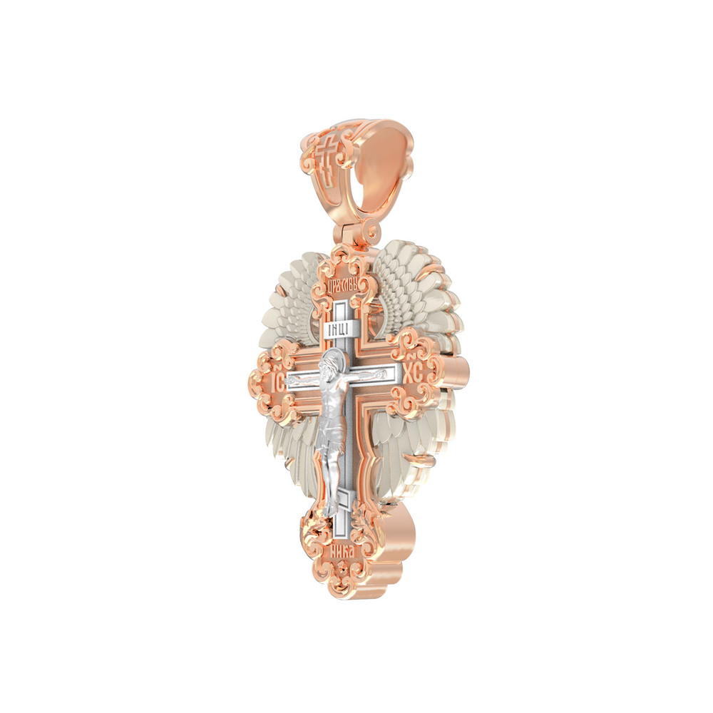Крест из красного золота 585 пробы c перламутром