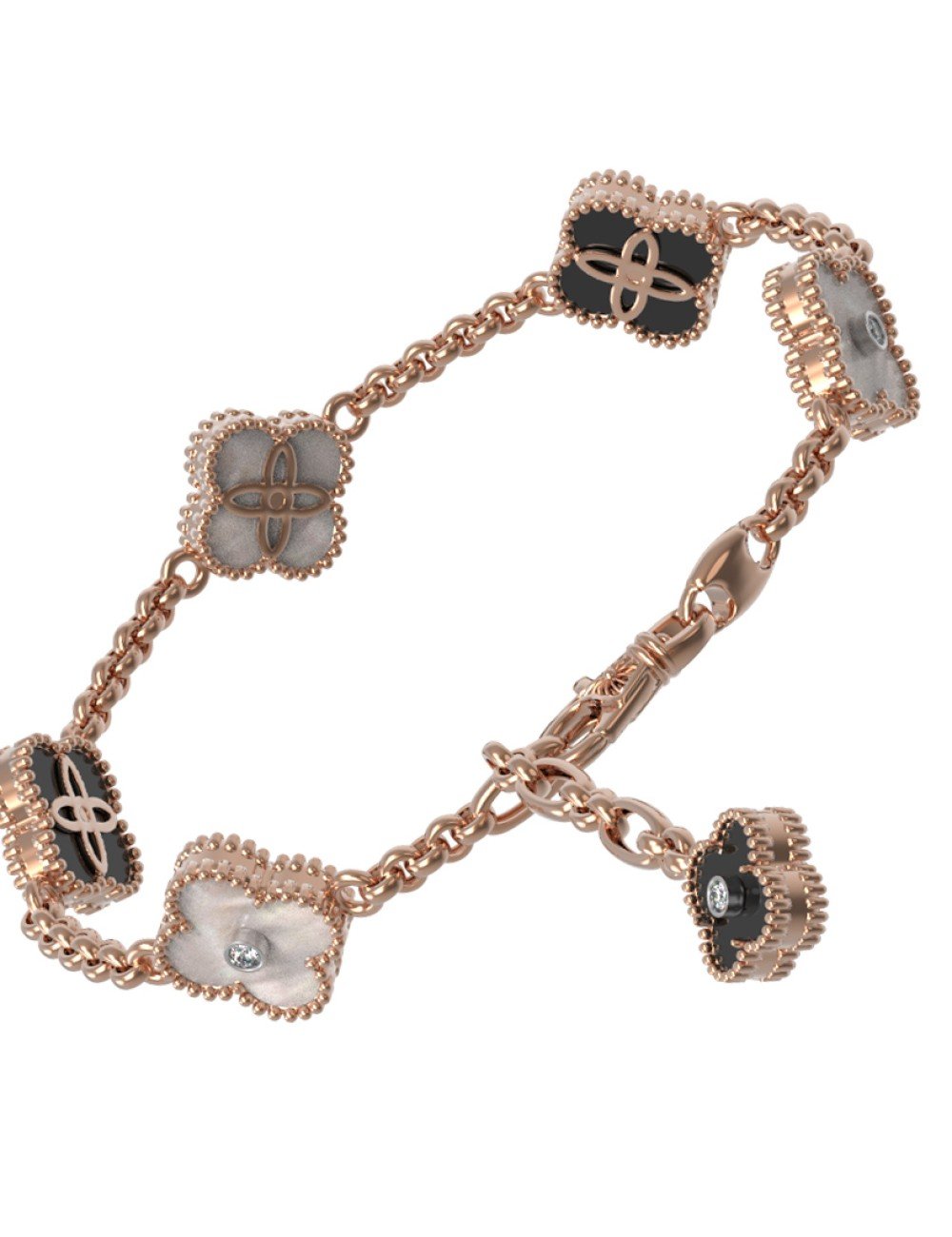 Браслет из золота c бриллиантами, ониксом и перламутром