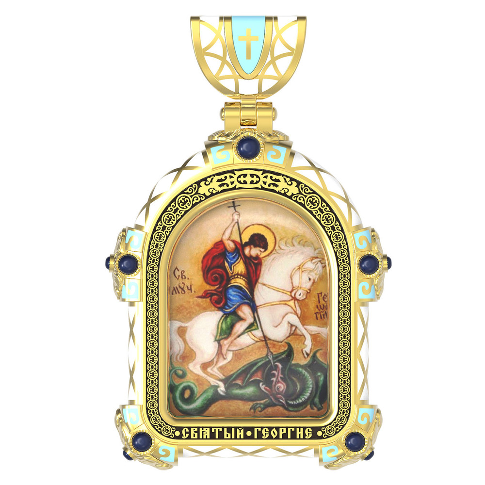Нательная икона из лимонного золота 585 пробы c эмалью, иконописью и темперой