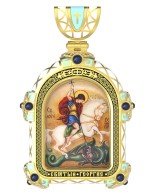 Образок из лимонного золота c эмалью, иконописью и темперой