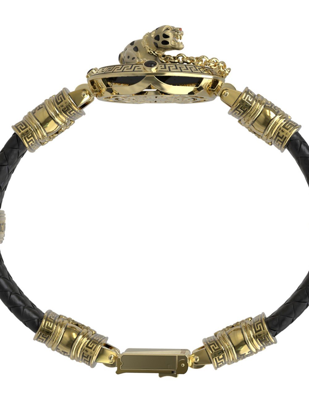 Браслет из лимонного золота c эмалью, шнурком, ониксом и рубином