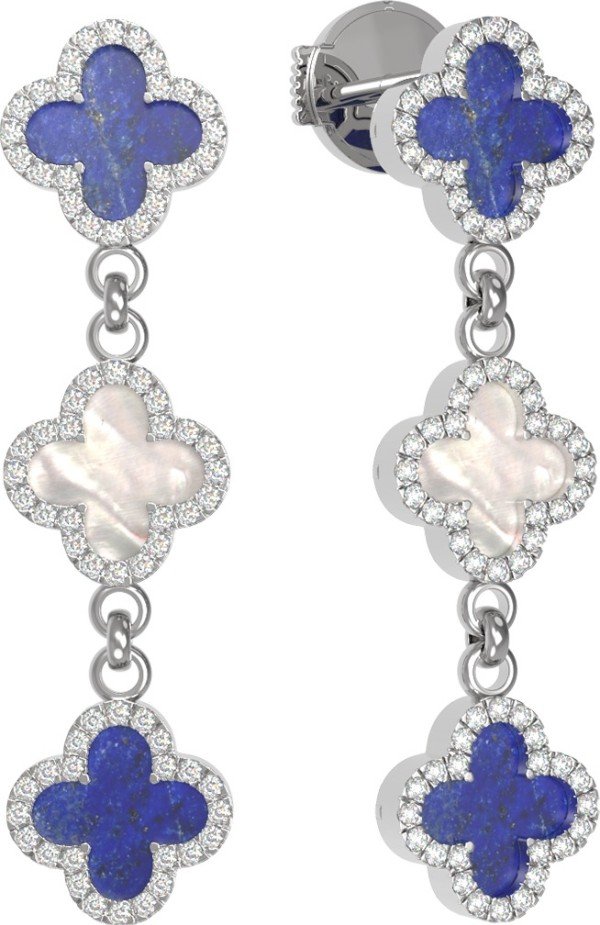 Серьги из белого золота c бриллиантами, лазуритом и перламутром