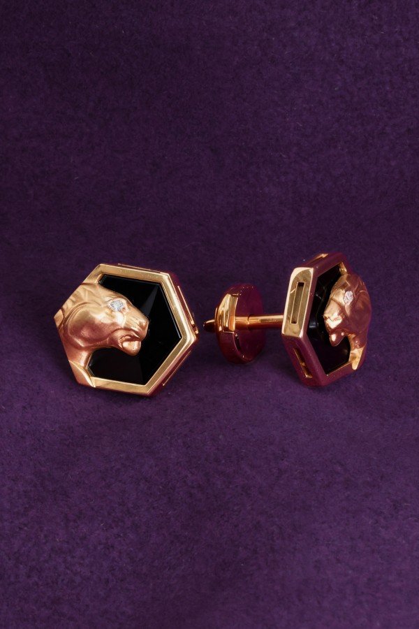 Серьги из золота c бриллиантами и ониксом