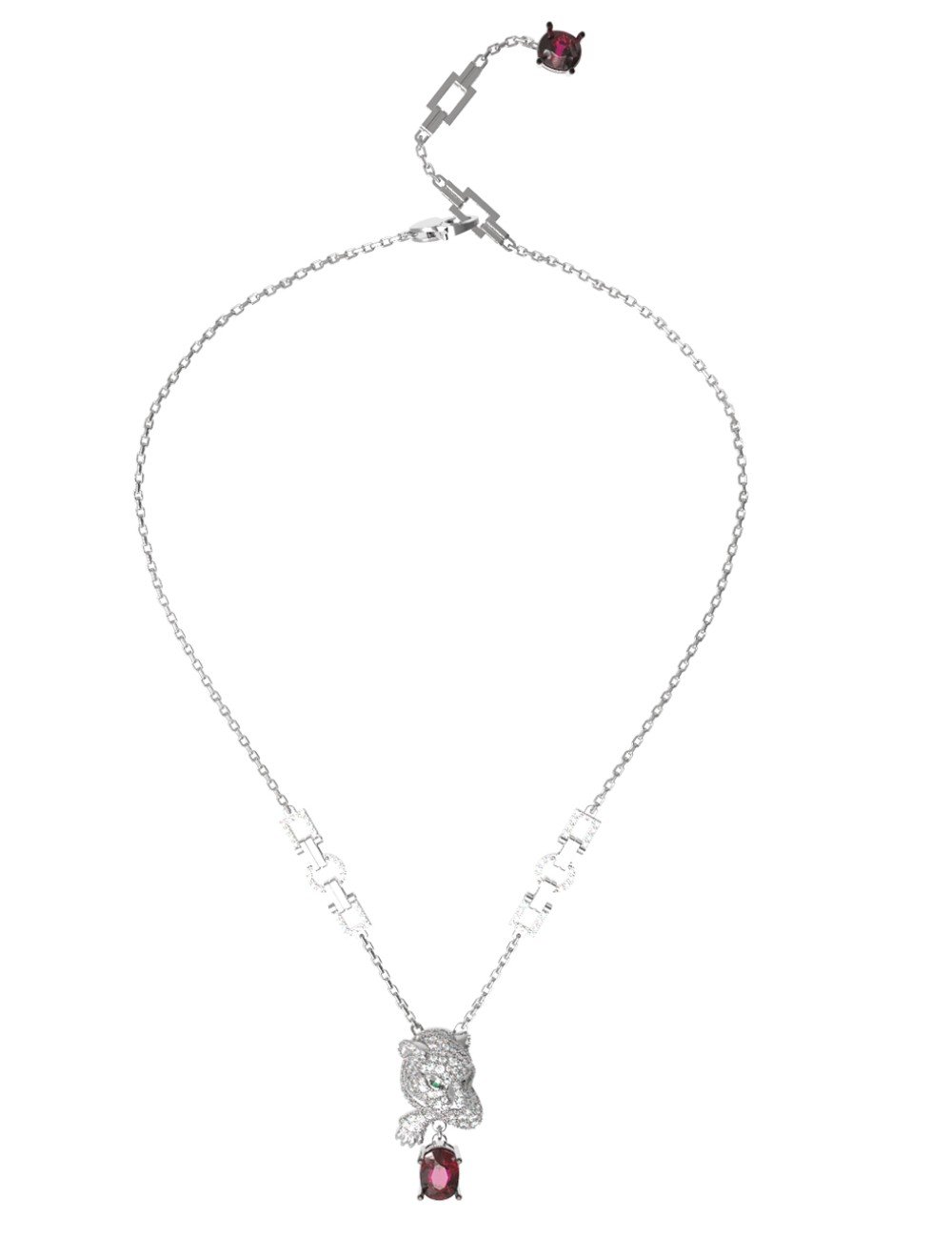 Колье из белого золота c бриллиантами, рубином и изумрудом
