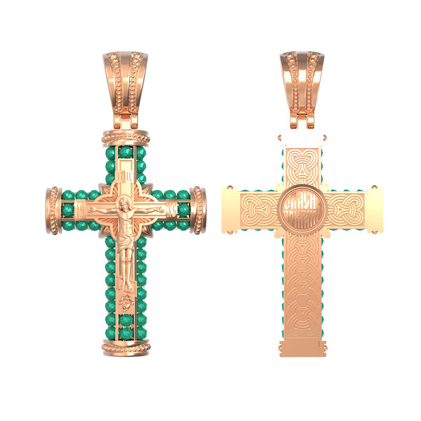 Крест из красного золота 585 пробы c хризопразом