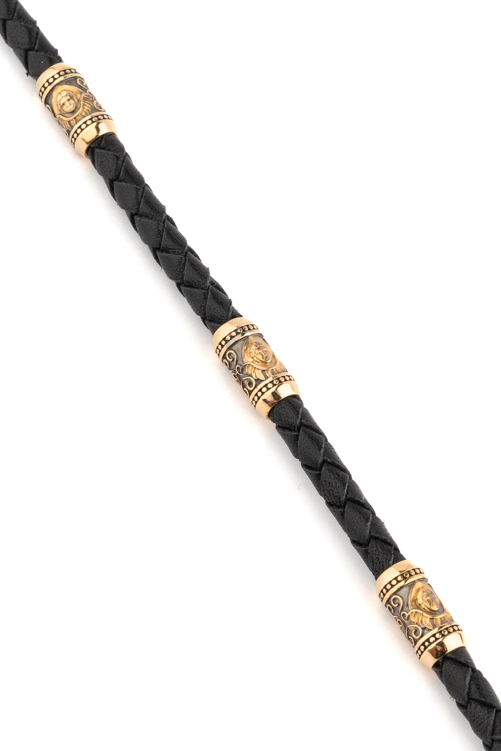 Браслет-шнурок из красного золота 585 пробы c кожаным шнурком