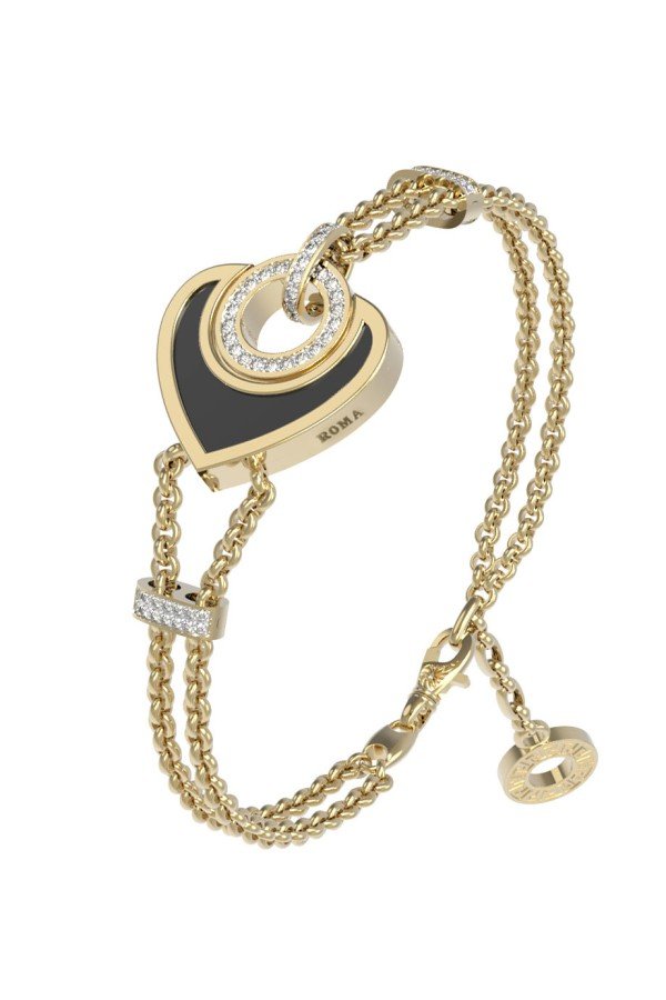 Браслет из лимонного золота c бриллиантами, ониксом и перламутром