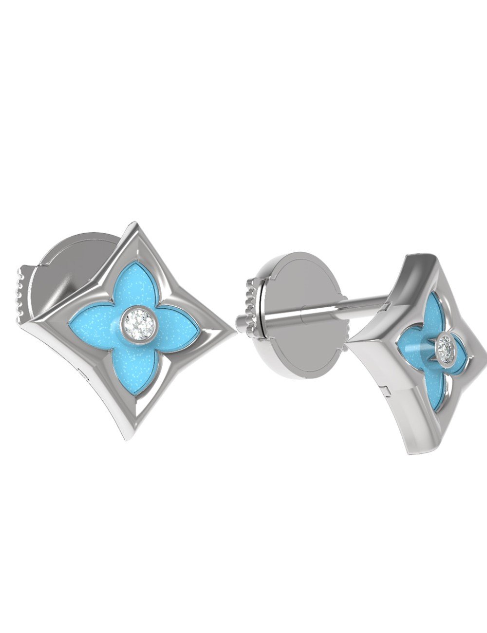 Серьги из белого золота c бриллиантами и бирюзой