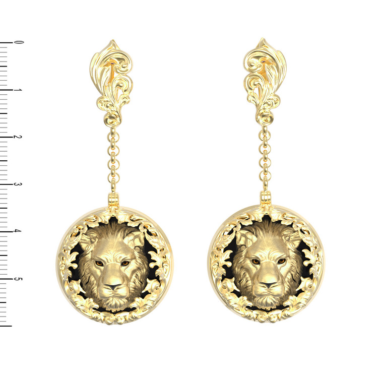 Серьги из лимонного золота 585 пробы c эмалью и ониксом