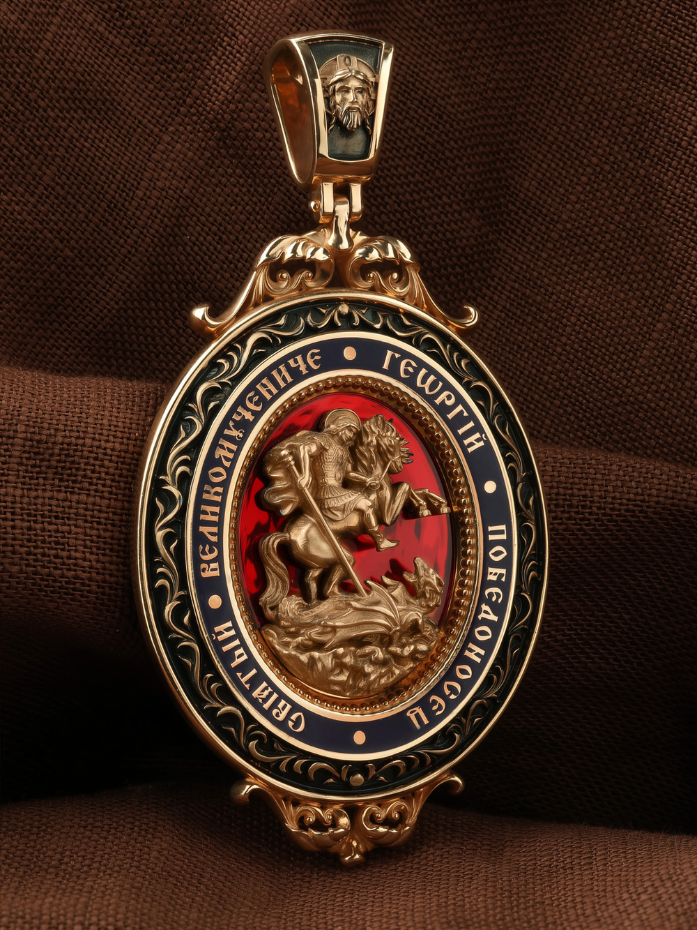 Нательная икона из красного золота 585 пробы c эмалью