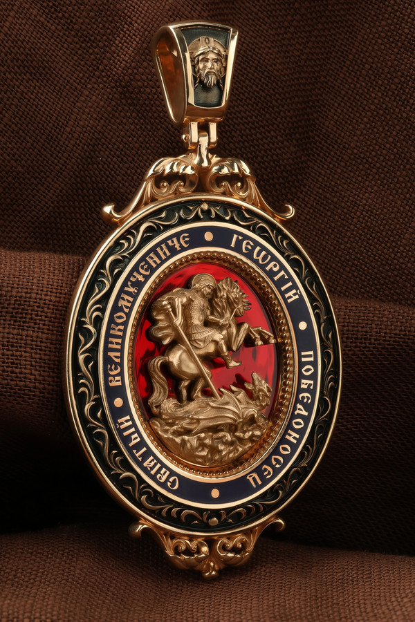 Нательная икона из красного золота 585 пробы c эмалью