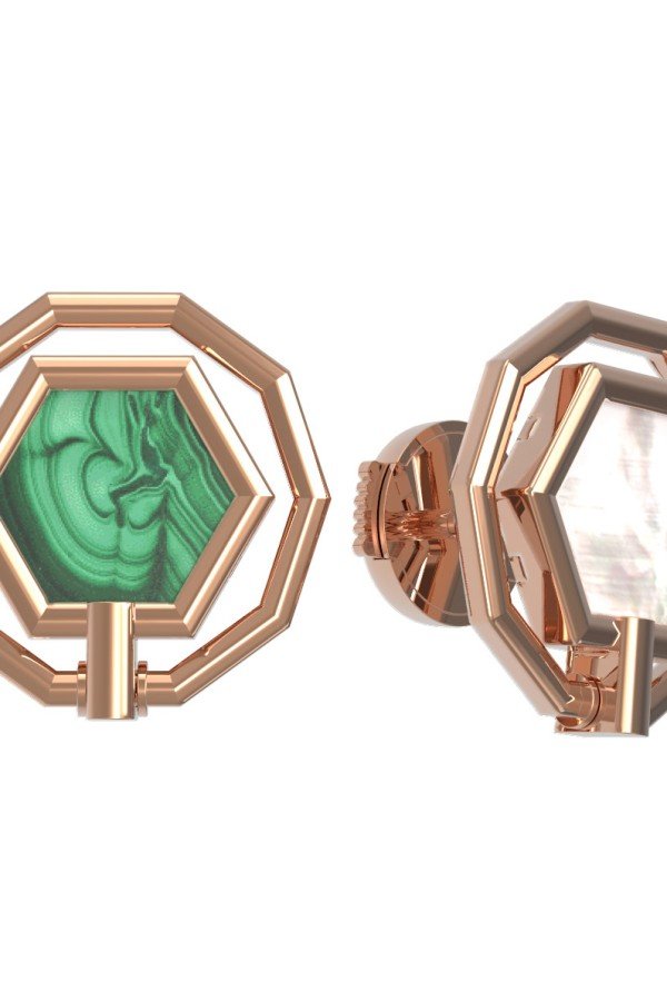 Серьги из золота c малахитом и перламутром