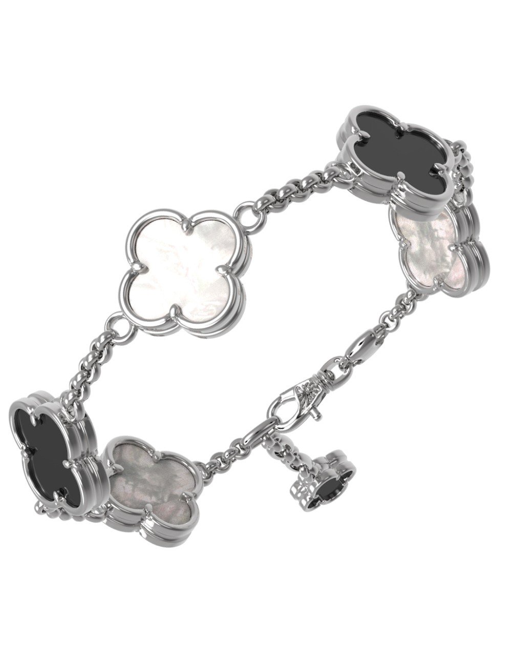 Браслет из белого золота c ониксом и перламутром