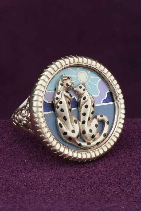 Кольцо из белого золота 585 пробы c эмалью