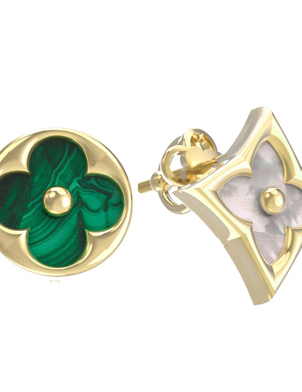 Серьги из лимонного золота c малахитом и перламутром