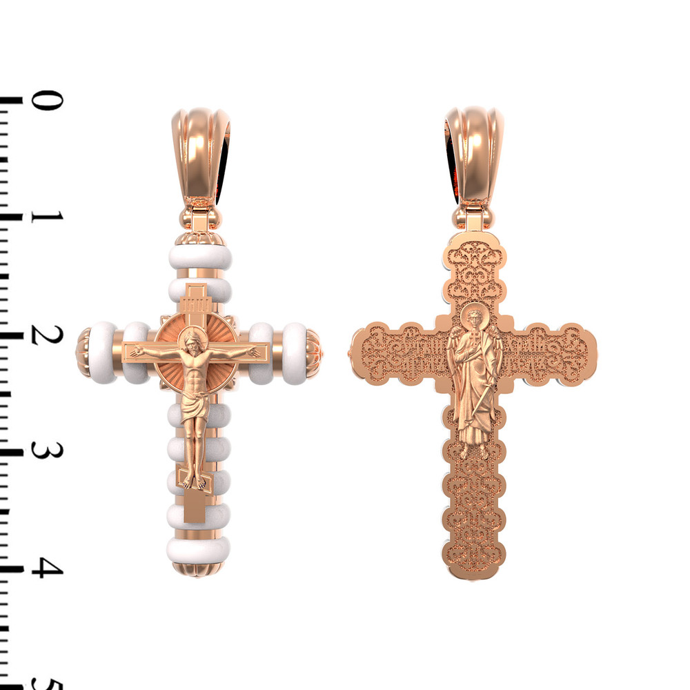 Крест из красного золота 585 пробы c кахолонгом