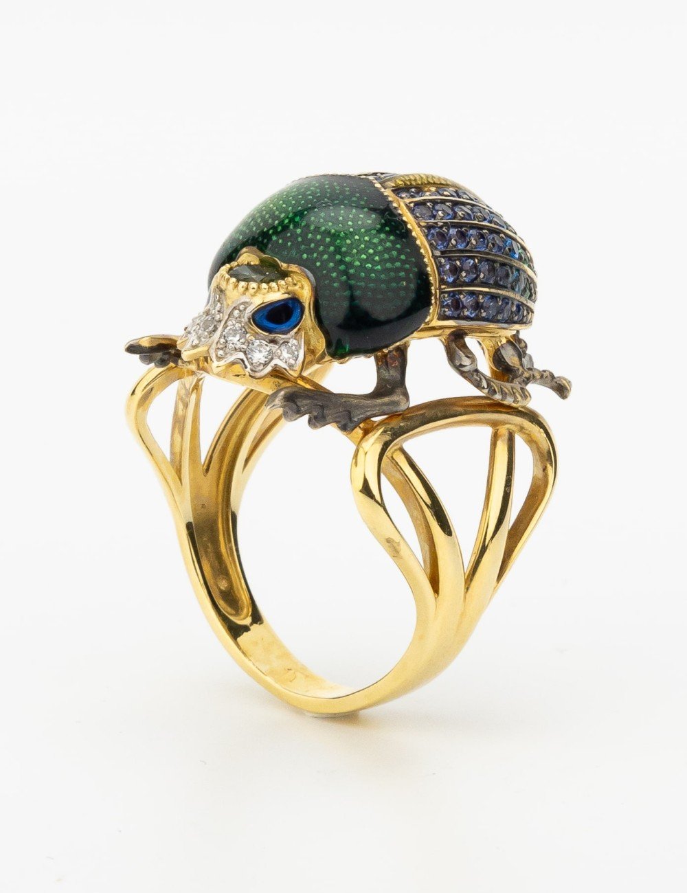 Кольцо из лимонного золота c эмалью, фианитом и турмалином