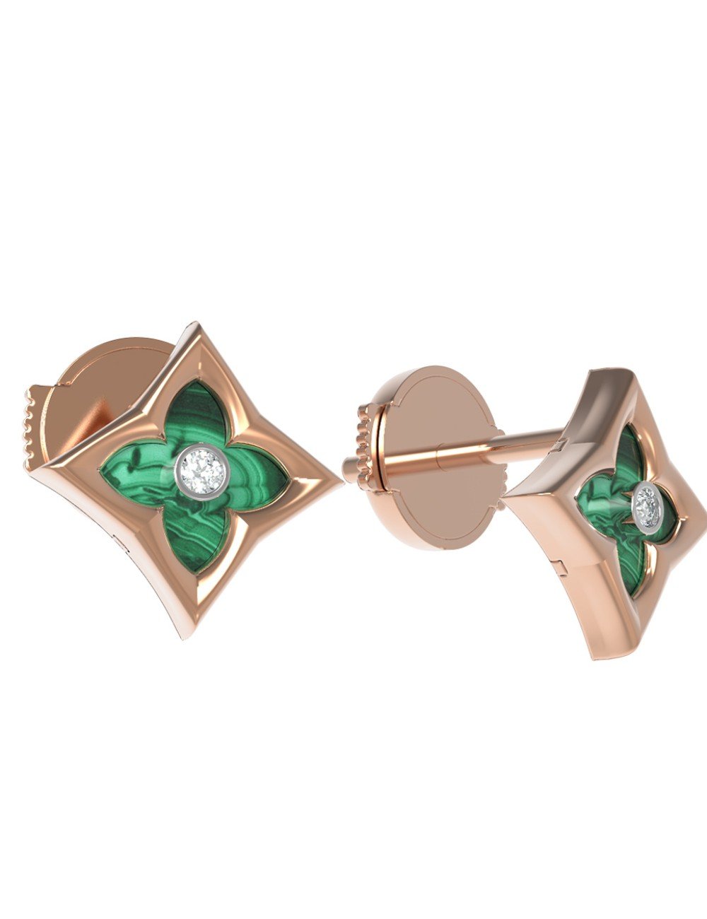 Серьги из золота c бриллиантами и малахитом