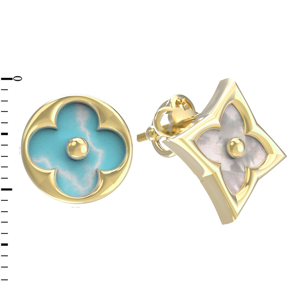 Серьги из лимонного золота 585 пробы c бирюзой и перламутром