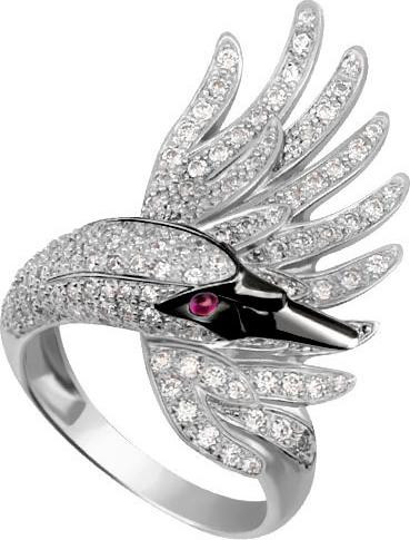 Кольцо из белого золота 585 пробы c фианитом