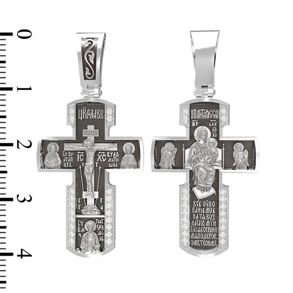 Крест из белого золота 585 пробы c бриллиантами