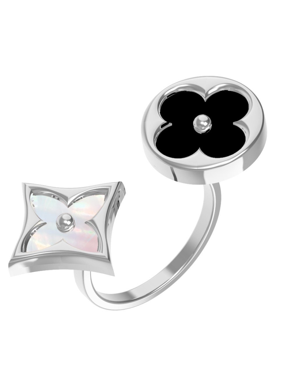 Кольцо из белого золота c ониксом и перламутром