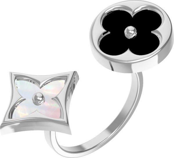 Кольцо из белого золота c ониксом и перламутром