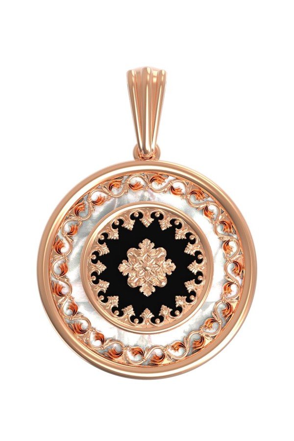 Подвеска из золота c ониксом и перламутром