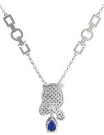 Колье из белого золота c бриллиантами, сапфиром и изумрудом