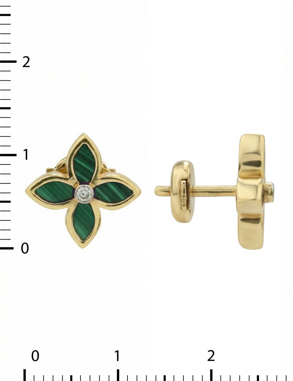 Серьги из лимонного золота c бриллиантами и малахитом