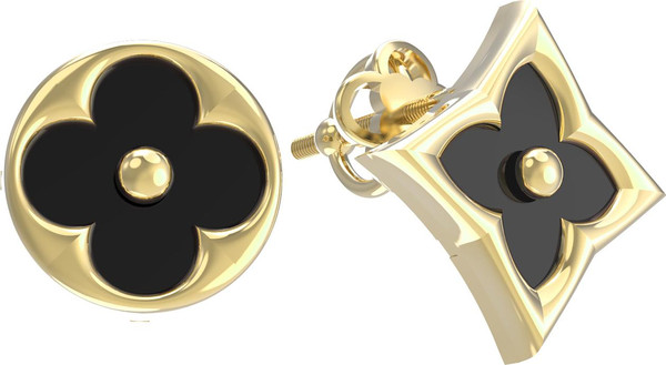 Серьги из лимонного золота 585 пробы c ониксом