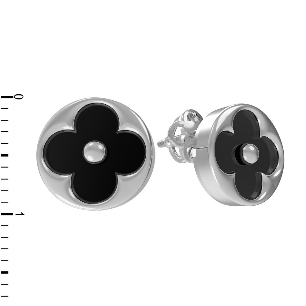 Серьги из белого золота 585 пробы c ониксом