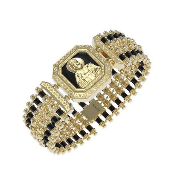 Браслет из лимонного золота 585 пробы c эмалью и ониксом