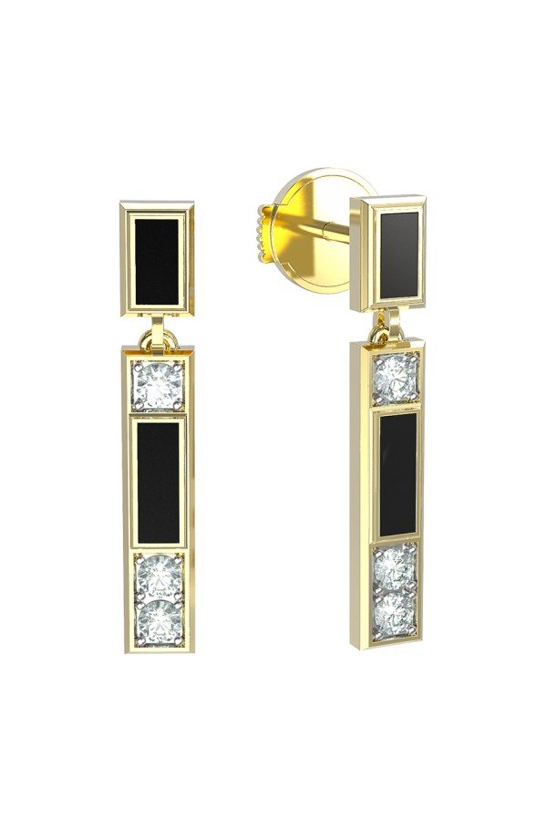 Серьги из лимонного золота c бриллиантами и ониксом