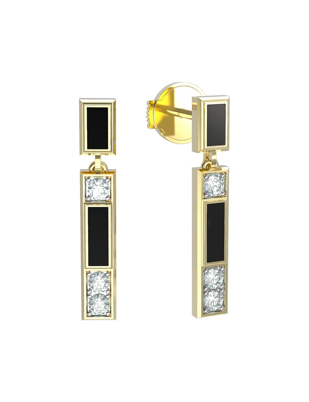 Серьги из лимонного золота c бриллиантами и ониксом