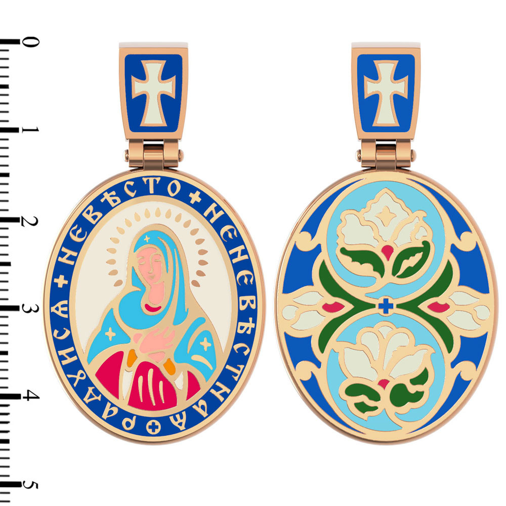 Нательная икона из красного золота 585 пробы c эмалью