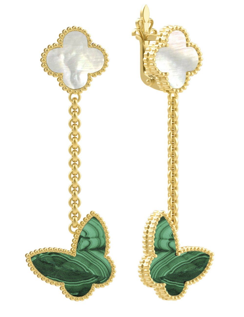 Серьги из лимонного золота c малахитом и перламутром