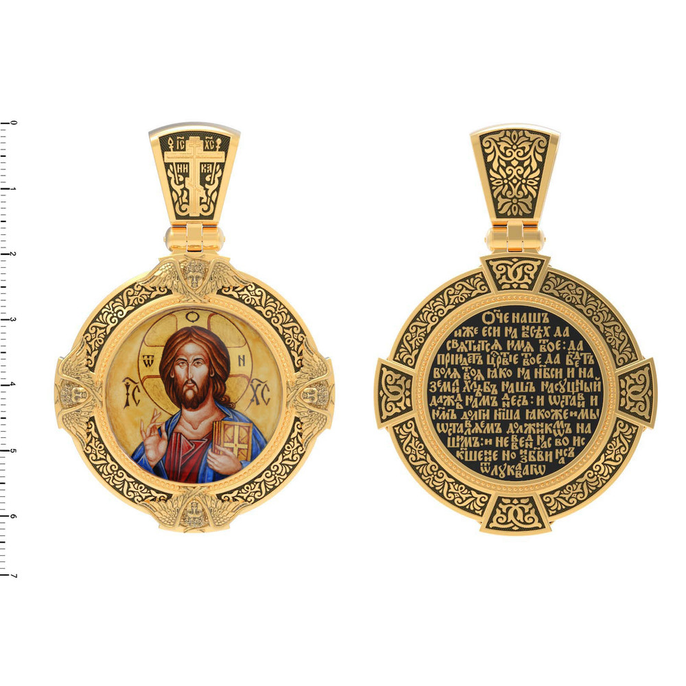 Нательная икона из лимонного золота 585 пробы c эмалью, иконописью и темперой