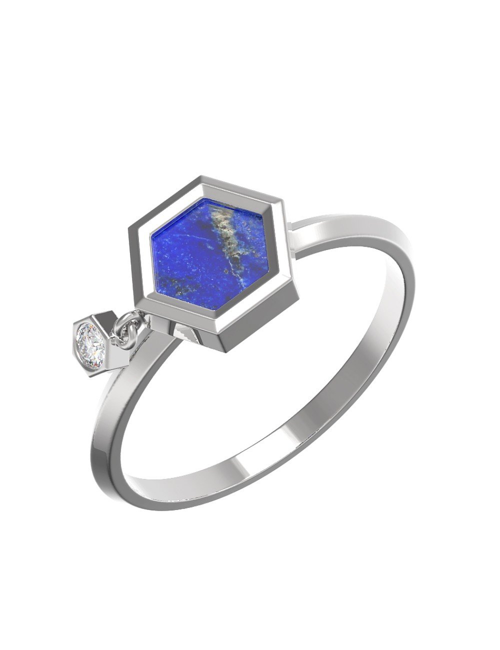 Кольцо из белого золота c бриллиантами и лазуритом