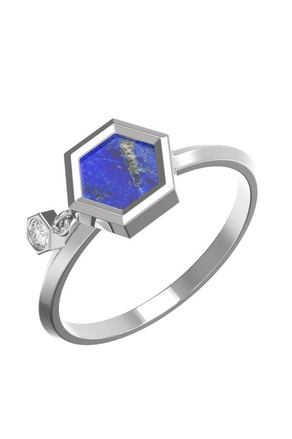 Кольцо из белого золота c бриллиантами и лазуритом